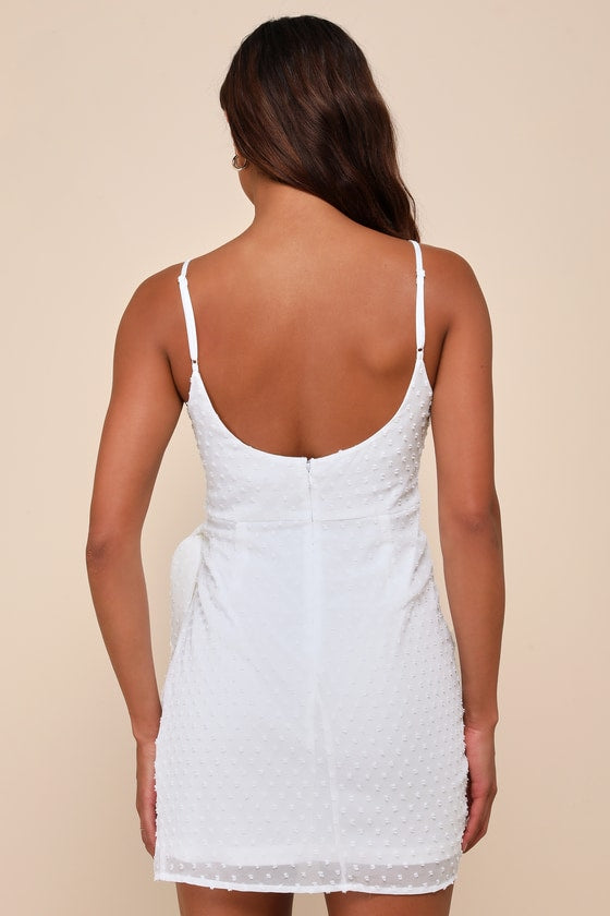 Stole Your Love White Swiss Dot Faux-Wrap Mini Dress
