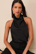 Chic Event Black Satin Cowl Backless Halter Top