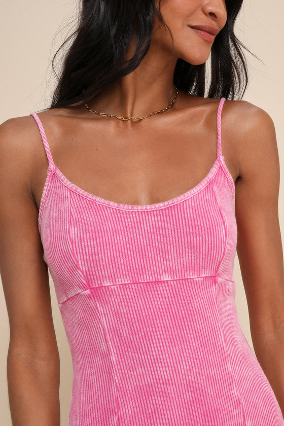 Simply Pretty Washed Pink Ribbed Pleated Sleeveless Mini Dress
