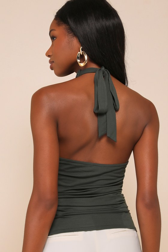 Cute Inspiration Dark Green Sleeveless Halter Top