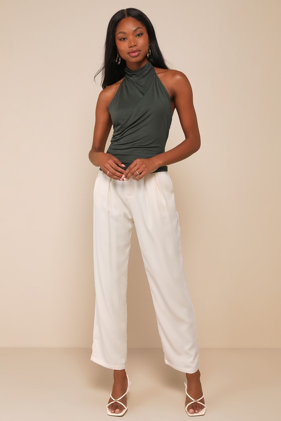 Cute Inspiration Dark Green Sleeveless Halter Top