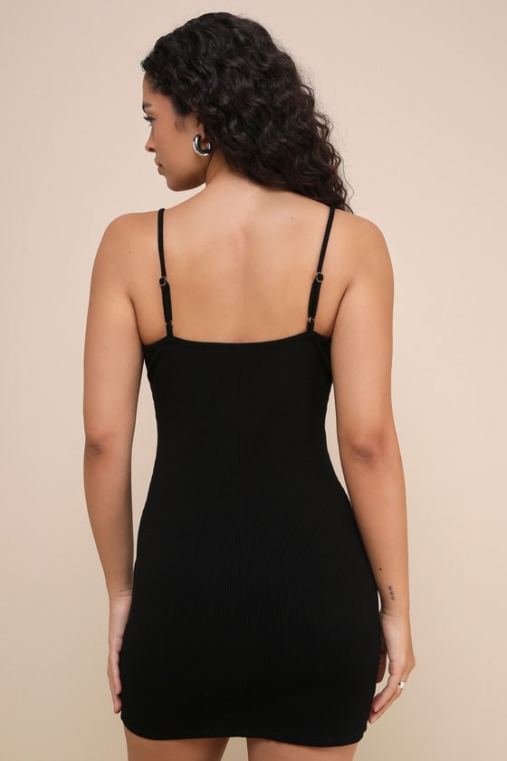 Simply Sultry Black Ribbed Bodycon Mini Dress