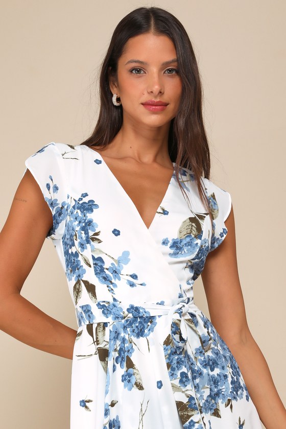 French Countryside White Floral Print High-Low Dress