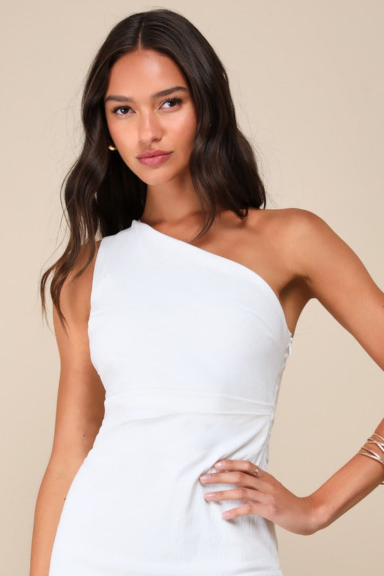 Poised in Positano White One-Shoulder Midi Dress