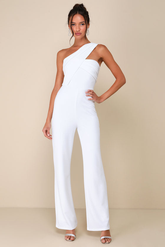 Devoted to Fun Ivory One-Shoulder Sleeveless Jumpsuit