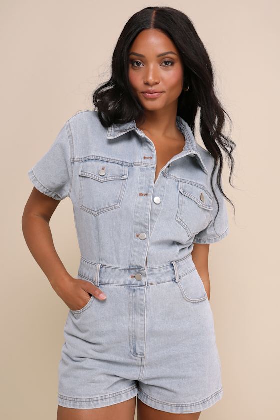 Festival Feelin' Light Wash Short Sleeve Denim Romper
