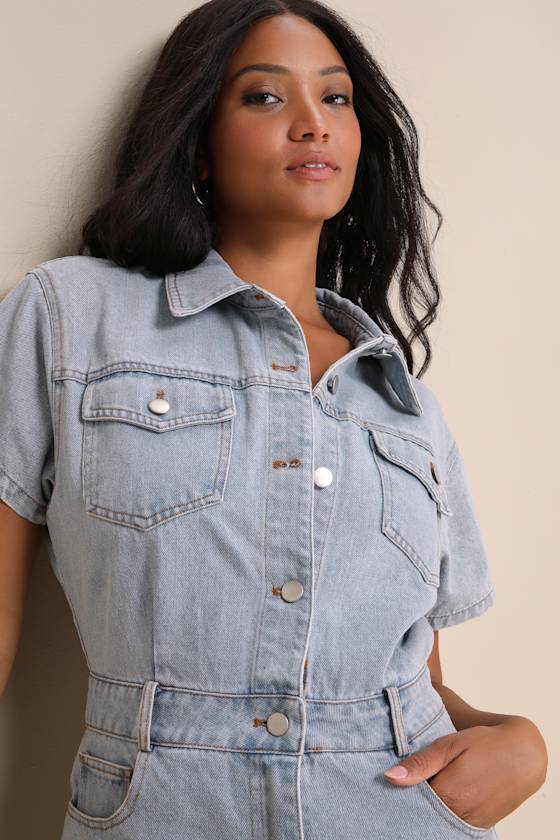 Festival Feelin' Light Wash Short Sleeve Denim Romper