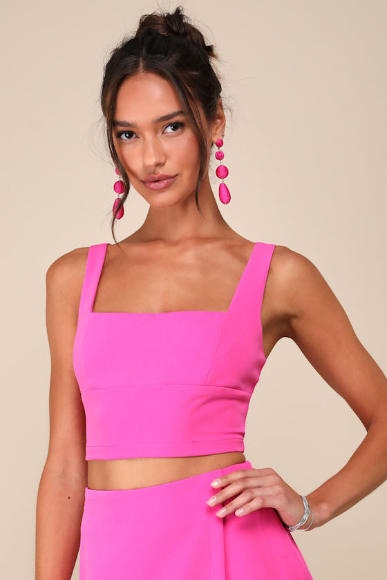 Exceptionally Styled Hot Pink Lace-Up Two-Piece Skort Romper