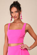 Exceptionally Styled Hot Pink Lace-Up Two-Piece Skort Romper