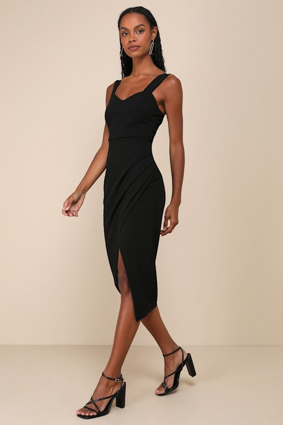 Always Beautiful Black Sleeveless Tulip Midi Dress