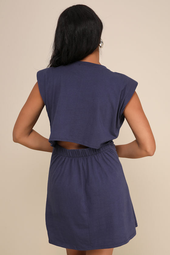 Feelin' Confident Navy Blue Cutout Mini Shirt Dress
