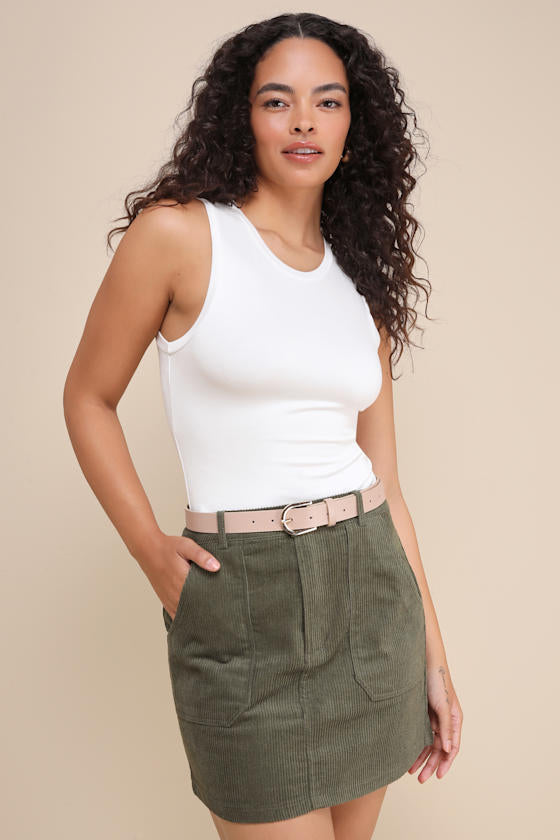 Excellent Charm Olive Green Corduroy Mini Skirt
