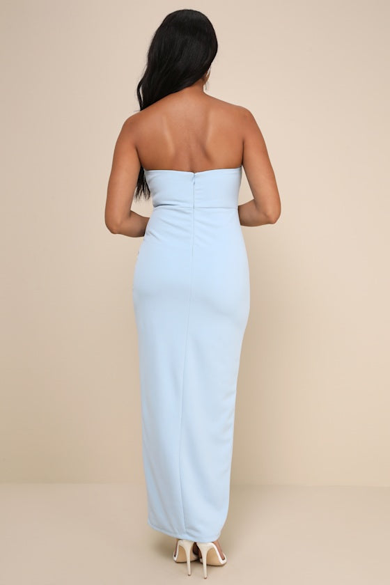 After Hours Light Blue Strapless Ruffled Maxi Dress