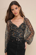 Sweet Beauty Black Floral Print Knot-Front Bodysuit
