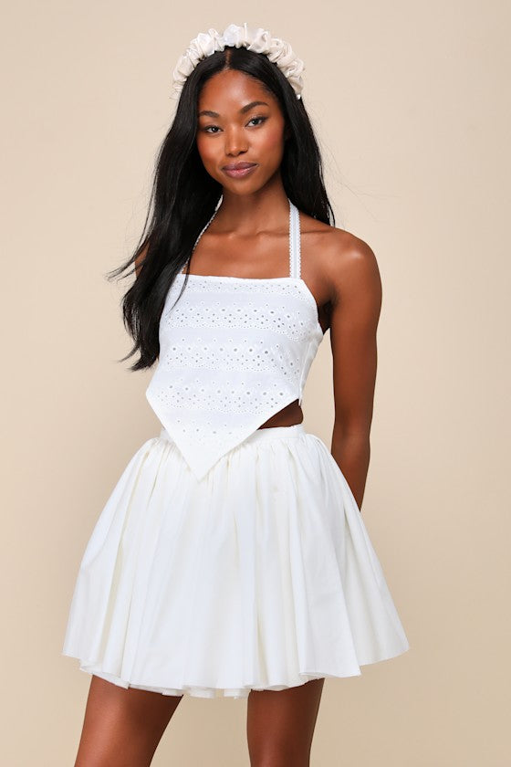 Cha Cha Ivory Layered Raw Hem Wrap Mini Skirt