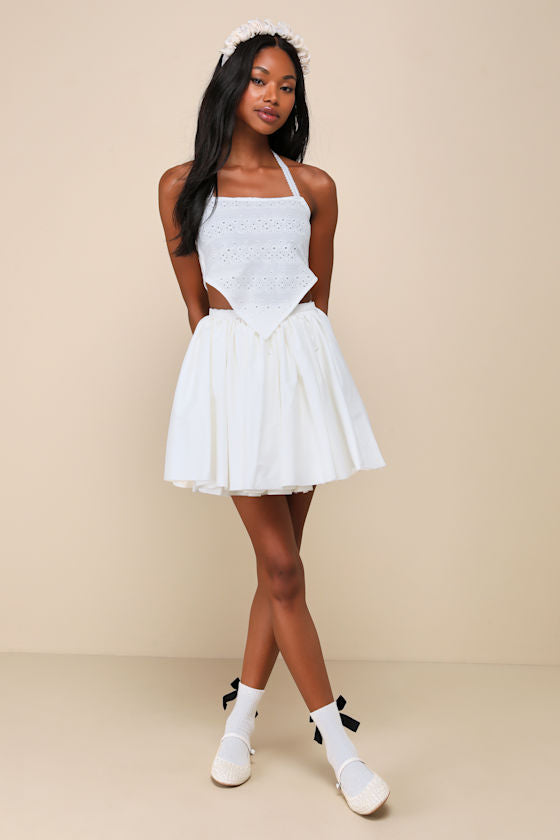 Cha Cha Ivory Layered Raw Hem Wrap Mini Skirt