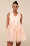 Bloom Blush Pink Organza Stud Tie-Back Ribbon Mini Dress