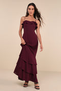 Lively Evenings Plum Purple Sleeveless Tiered Maxi Dress