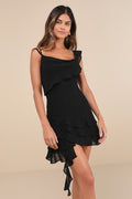 Alluring Presence Black Ruffled Tiered Mini Dress