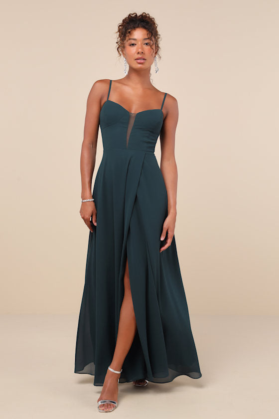 Stunning Grace Emerald Green Cutout A-Line Maxi Dress