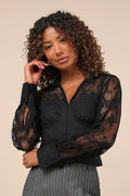 Major Affection Black Lace Collared Cropped Bustier Top