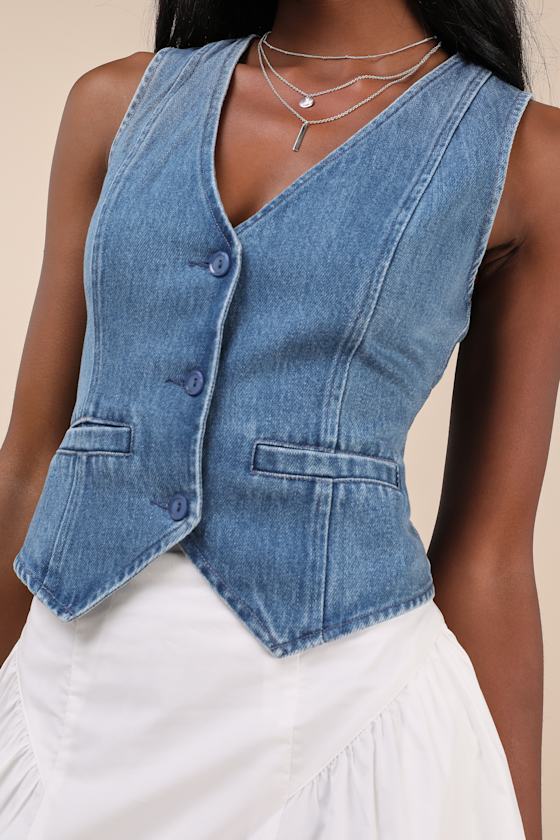 Coveted Appeal Medium Wash Denim Vest