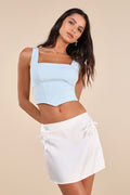 Dainty Luxury Ivory Satin Bow Micro Mini Skirt