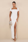 Magnificent Impression White Square Neck Short Sleeve Maxi Dress
