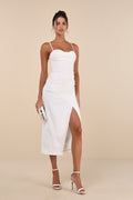 Always Turning Heads White Bustier Tulip Midi Dress