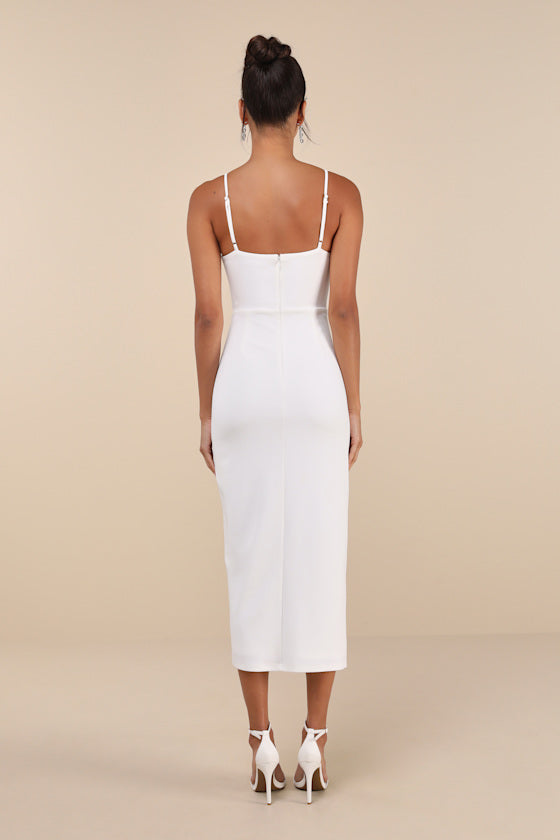 Always Turning Heads White Bustier Tulip Midi Dress