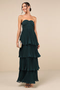 Seriously Sensational Emerald Strapless Tiered Maxi Dress