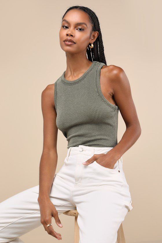 Essential Update Forest Green Ribbed Tank Top