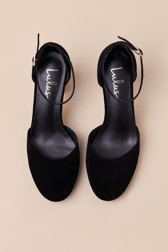 Laura Black Velvet Ankle Strap Heels