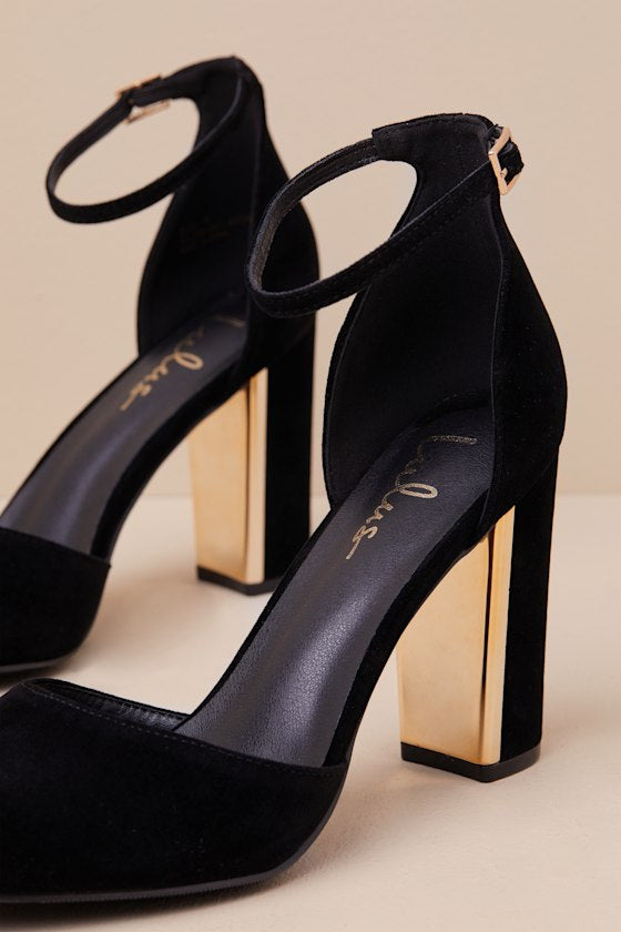Laura Black Velvet Ankle Strap Heels