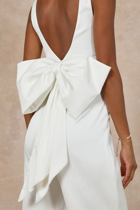 Angelic Aesthetic Ivory Satin Bow Back Sleeveless Jumpsuit