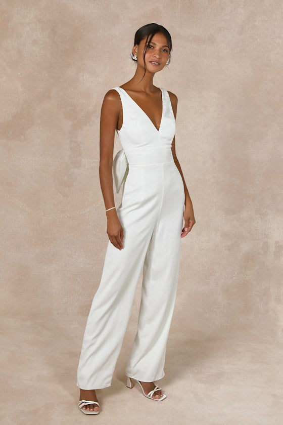 Angelic Aesthetic Ivory Satin Bow Back Sleeveless Jumpsuit