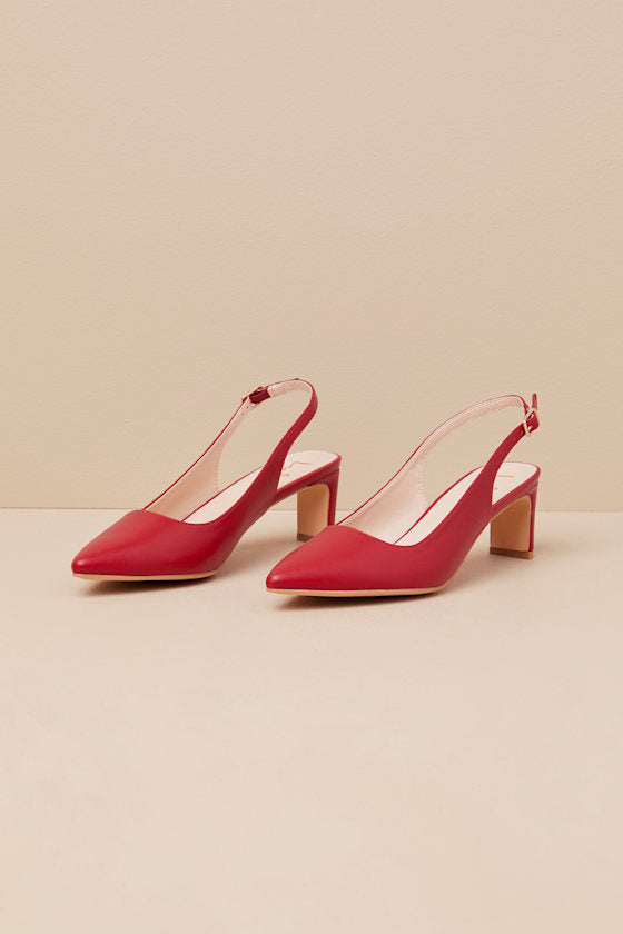Bastienne Red Pointed-Toe Slingback Pumps