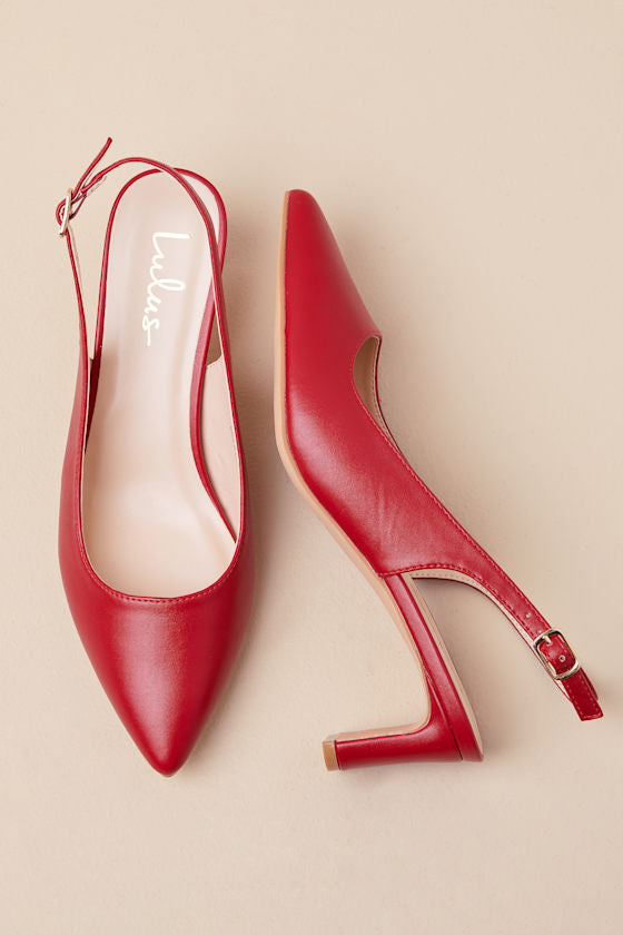 Bastienne Red Pointed-Toe Slingback Pumps