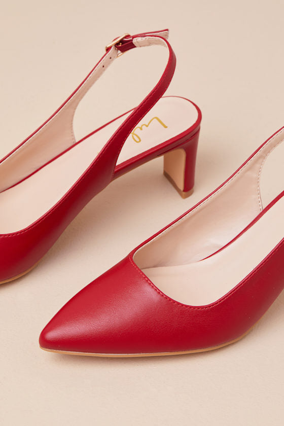 Bastienne Red Pointed-Toe Slingback Pumps