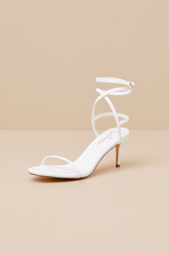 Sydd White Ankle Wrap Low Heel Sandals