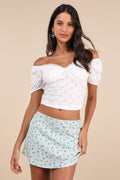 Mckenna Mint Green Floral Low-Rise Micro Mini Skirt
