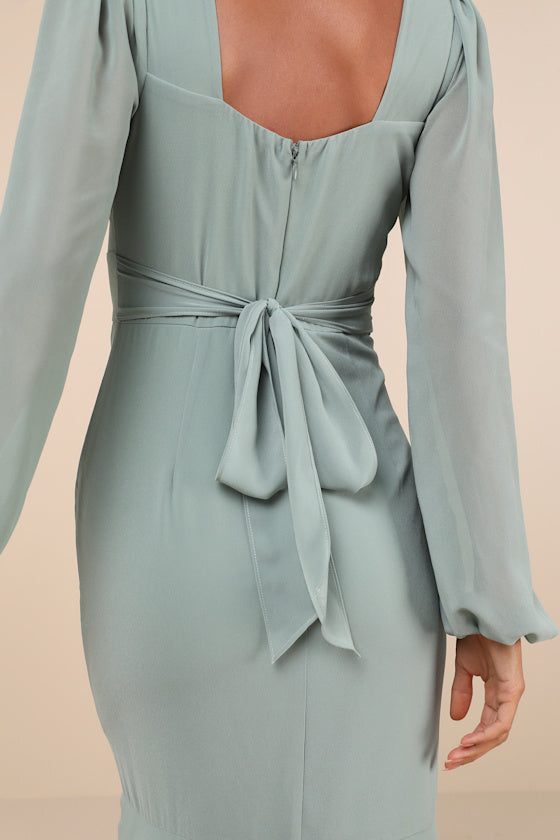 Tier Elegance Sage Brush Long Sleeve Tiered Maxi Dress