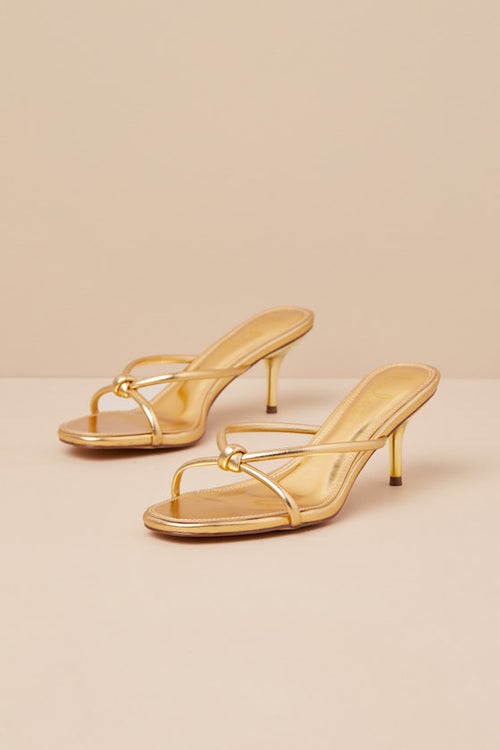 Victoire Gold Knotted Strappy High Heel Slide Sandals
