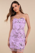 Confident Sensation Lavender Sequin Strapless Bustier Mini Dress