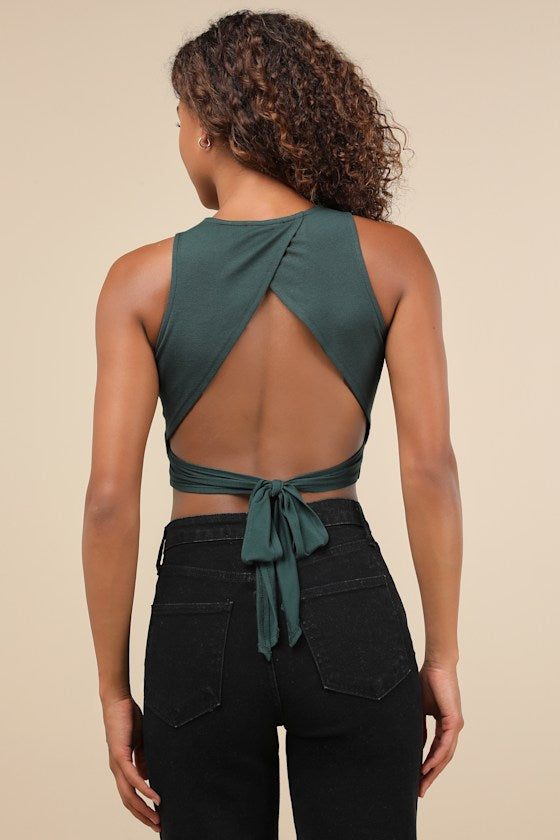 Let's Tie It Emerald Green Tie-Back Cropped Tank Top
