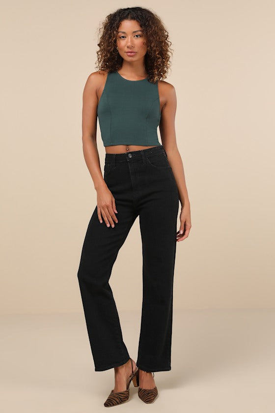 Let's Tie It Emerald Green Tie-Back Cropped Tank Top