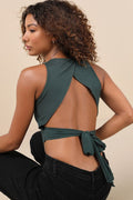 Let's Tie It Emerald Green Tie-Back Cropped Tank Top