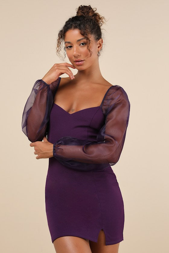 Sophisticated Aura Purple Long Sleeve Bodycon Mini Dress