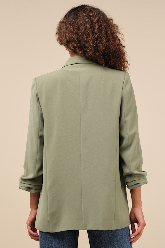 Superior Aesthetic Olive Three-Quarter Sleeve Ruched Blazer
