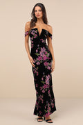 Enchanting You Black Burnout Velvet Off-the-Shoulder Maxi Dress